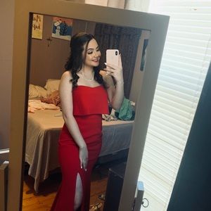 It’s a beautiful long red dress